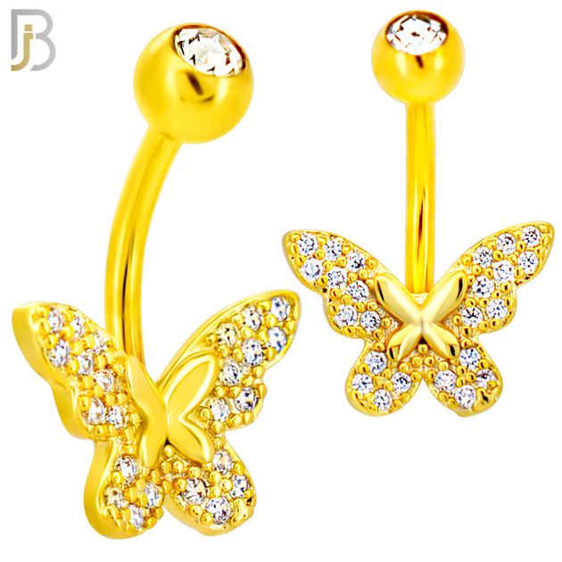 NB112 - 316L Surgical Steel Butterfly CZ studded Belly Ring image 2