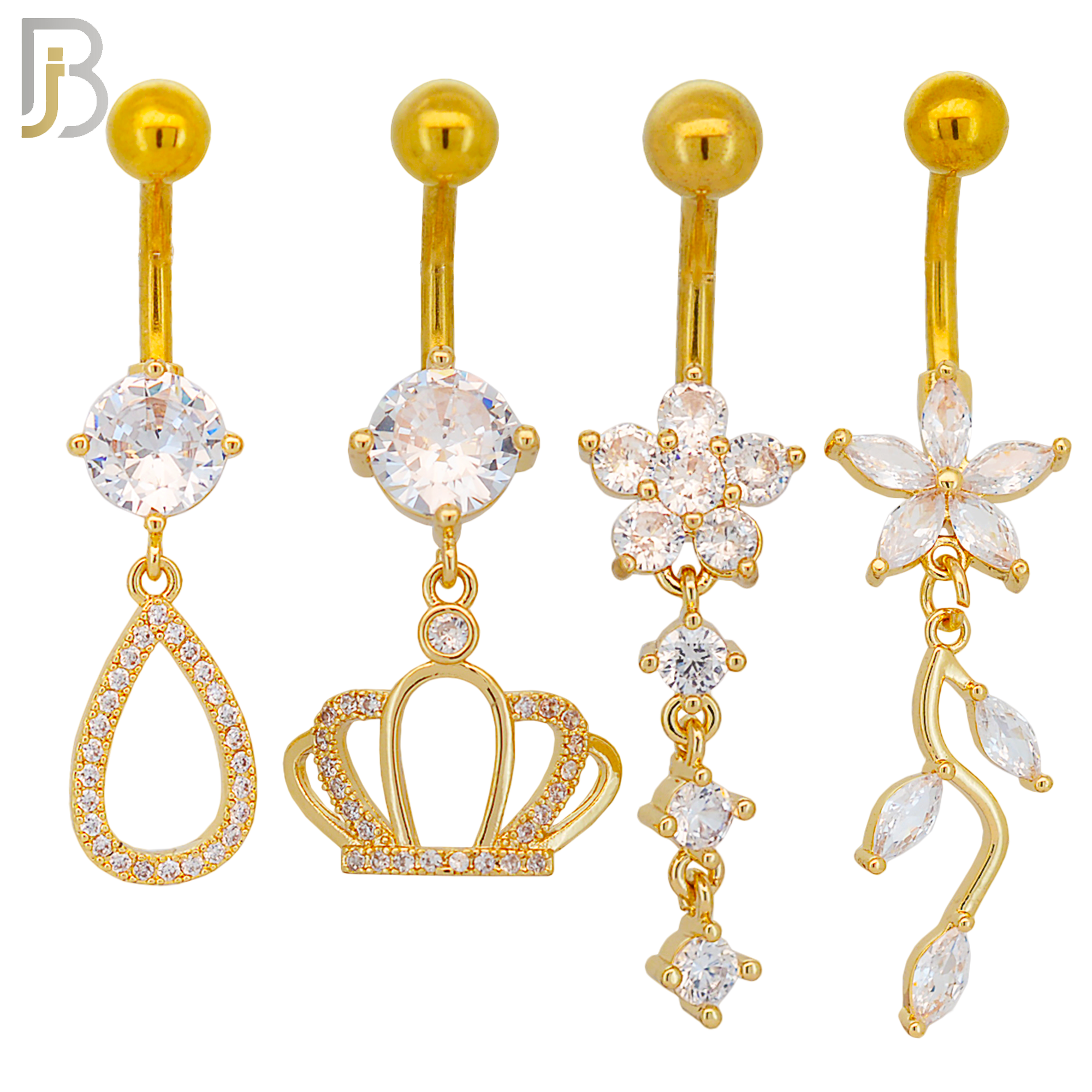 PK-N007 - 316L Surgical Steel Different Designs Dangle Belly Rings - Pack of 16 image 2
