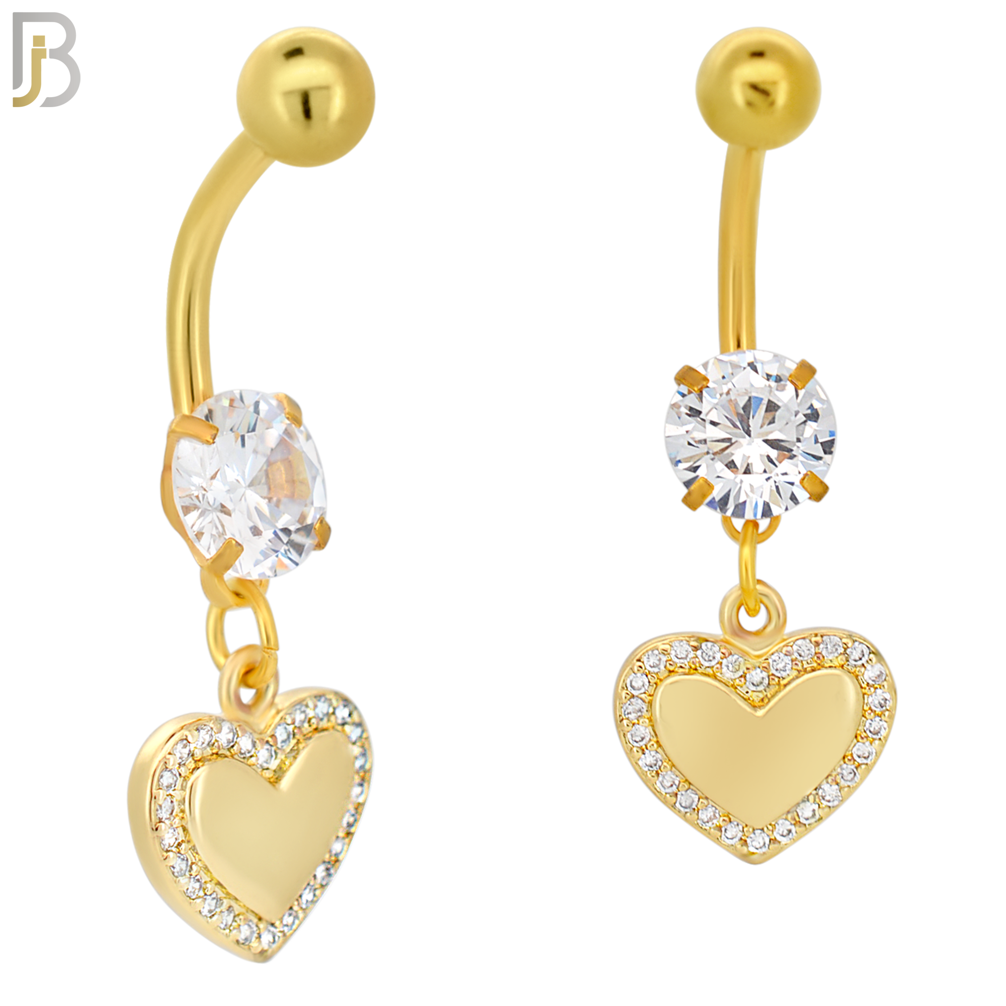 N084  - 316L Stainless Steel Dangling Plain Heart Center Surrounded with CZ Belly Ring image 2