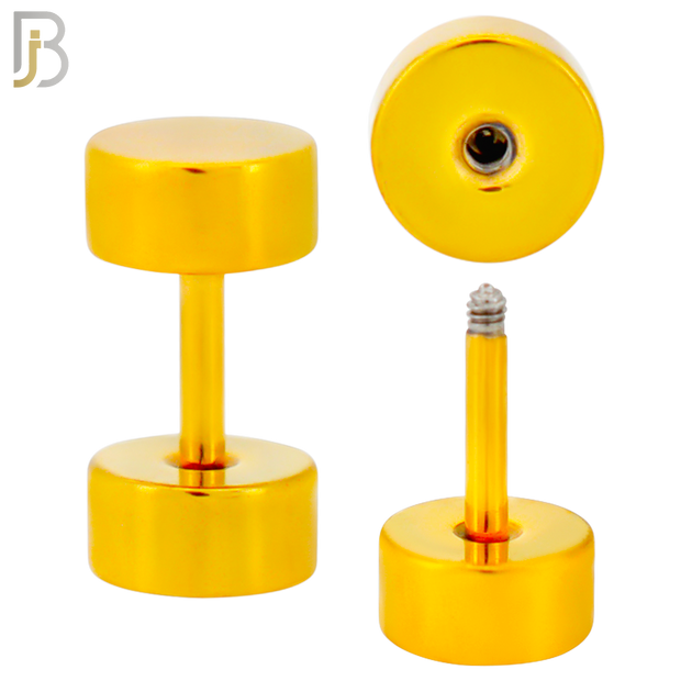 FP28G - Gold Plated Color Surgical Steel Plain Fake Plug (PACK OF 3 Pairs) image 1