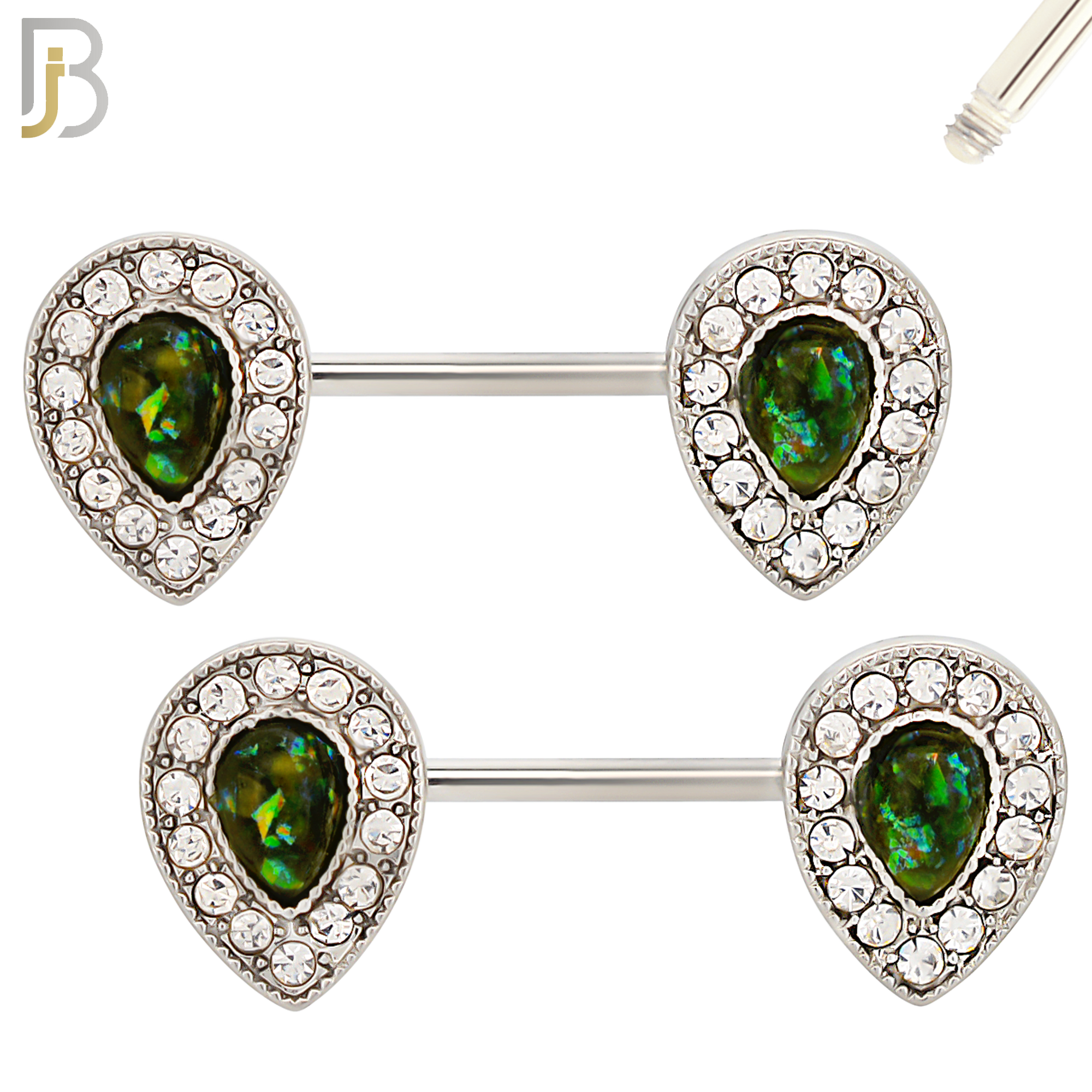 NP09 - 316L Surgical Steel Screw Teardrop Opal with Multi Zircon Nipple Ring Piercing image 2