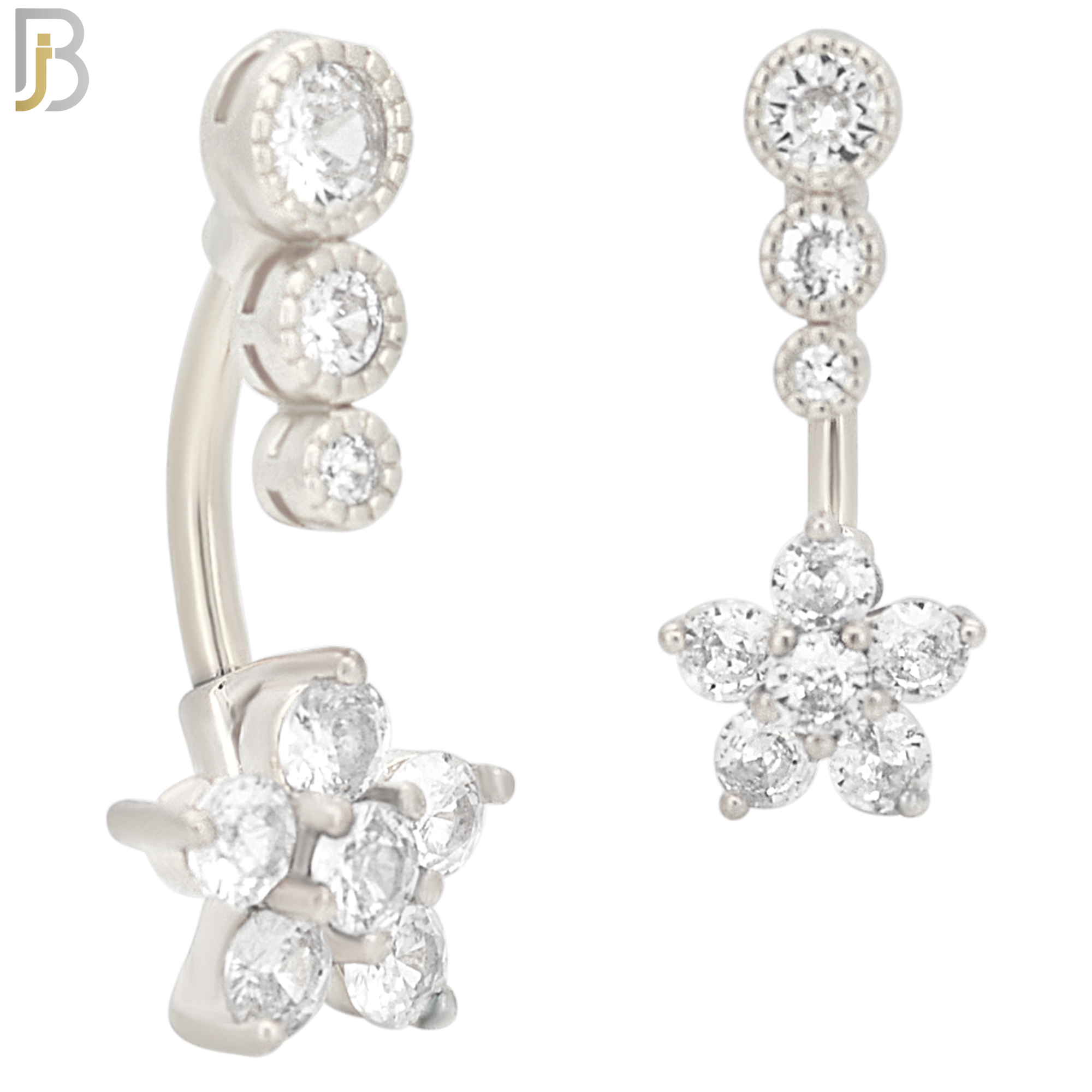 NB55 - 316L Stainless Steel Star Flower Design with Zircon Banana Belly Ring image 1
