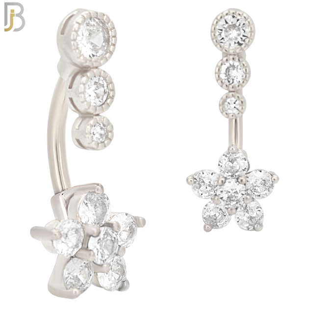 NB55 - 316L Stainless Steel Star Flower Design with Zircon Banana Belly Ring image 1
