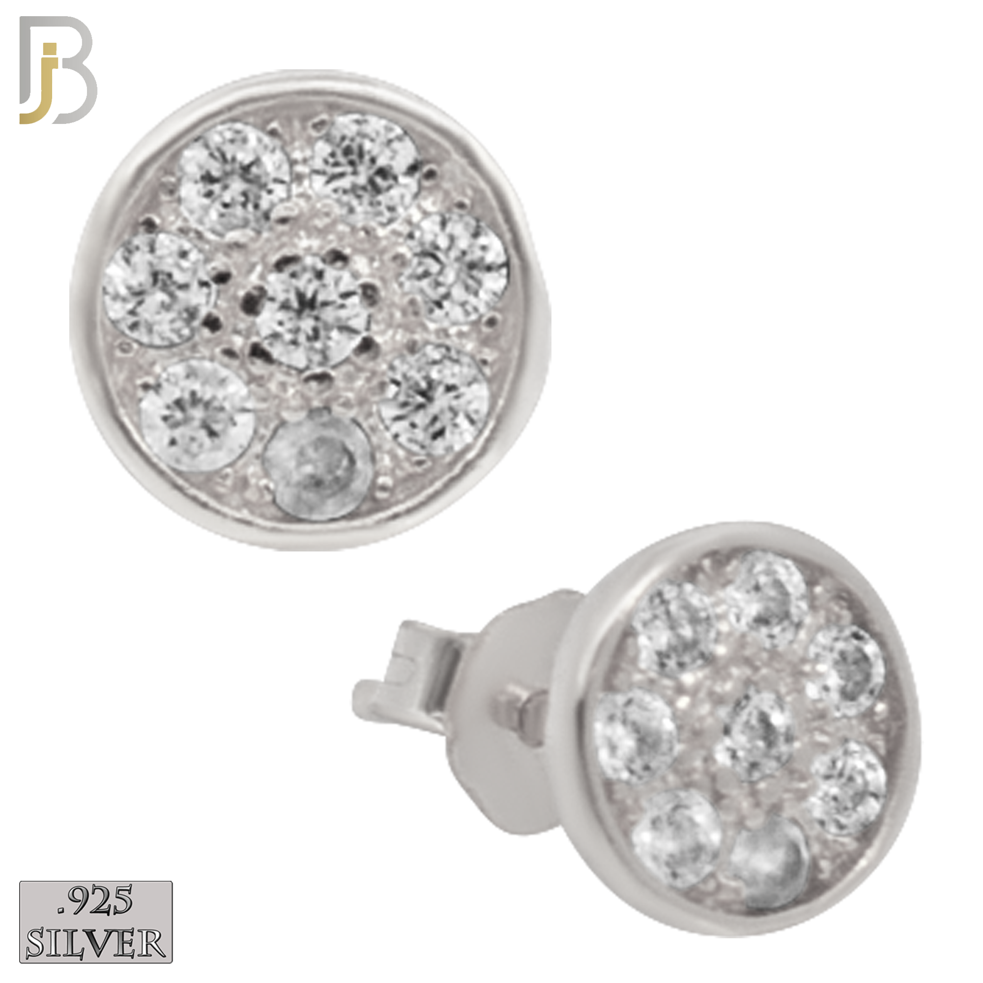 925-ES28 - .925 Sterling Silver 7mm Round Earrings Stud with Zircon image 1