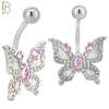 NB126 - 316L Surgical Steel Butterfly with Fuchsia Enamel Wings and Pink Marquise CZ Center image 1