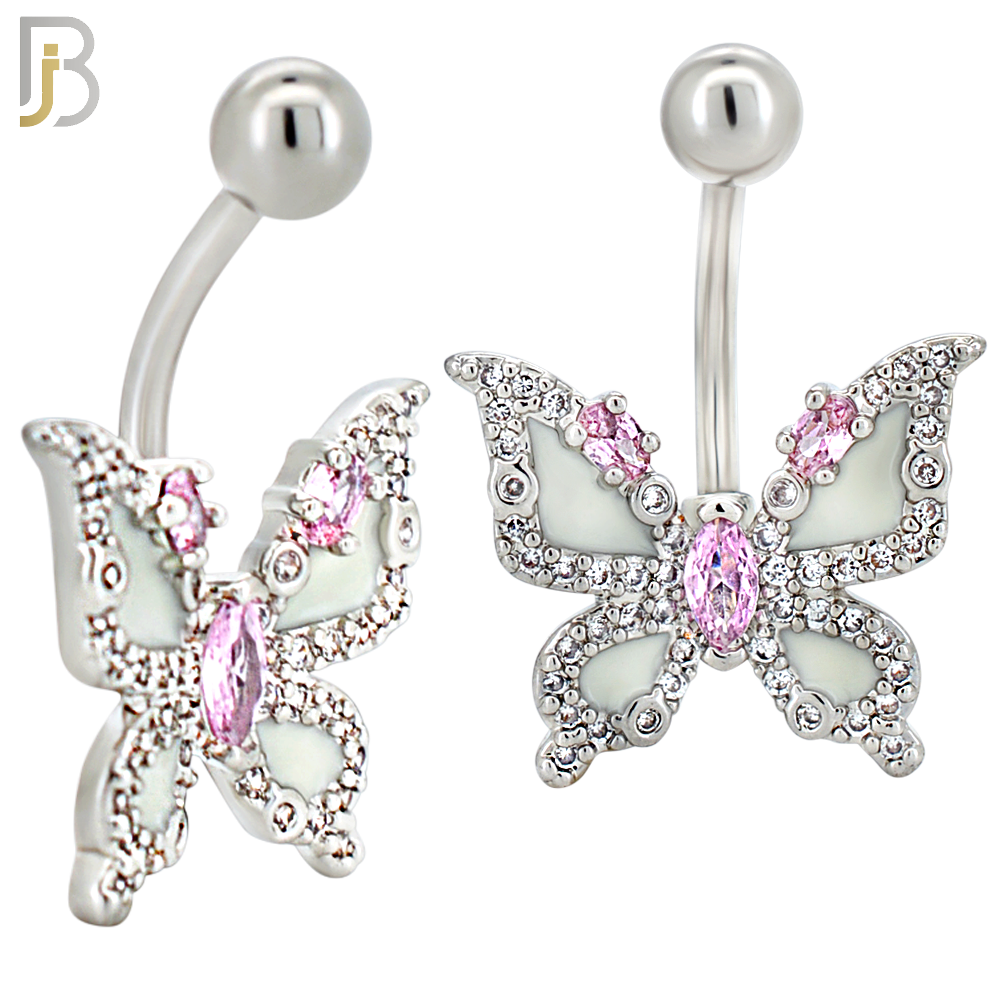 NB126 - 316L Surgical Steel Butterfly with Fuchsia Enamel Wings and Pink Marquise CZ Center image 1