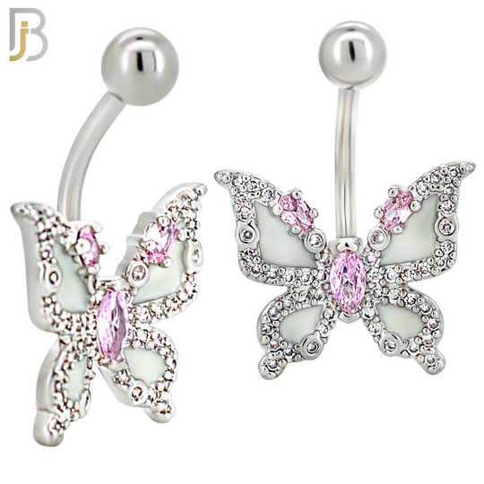 NB126 - 316L Surgical Steel Butterfly with Fuchsia Enamel Wings and Pink Marquise CZ Center image 1