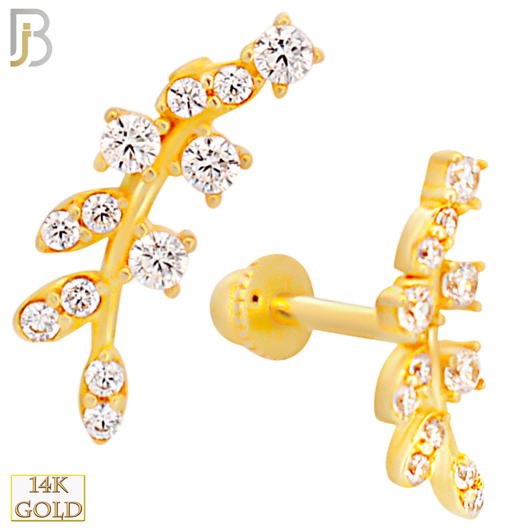 14-TB37 - 14k Yellow Gold Vine Tragus Barbell with Baby Screw Backing image