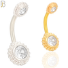 NB28 - 316L Stainless Steel Round Flower with CZ  Banana Belly Navel Ring image 0