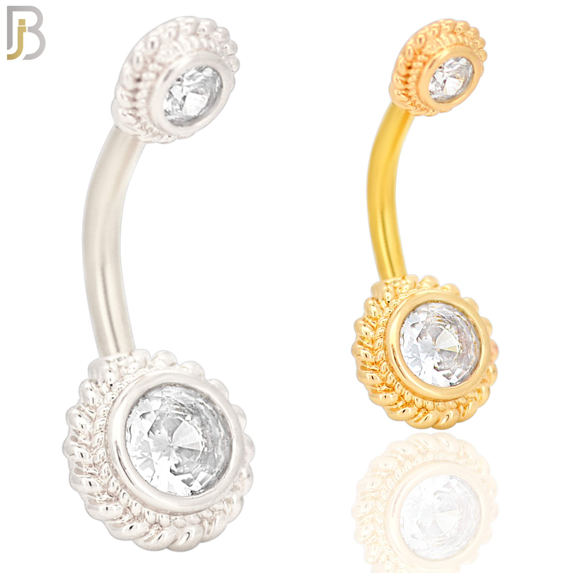 NB28 - 316L Stainless Steel Round Flower with CZ  Banana Belly Navel Ring image 0