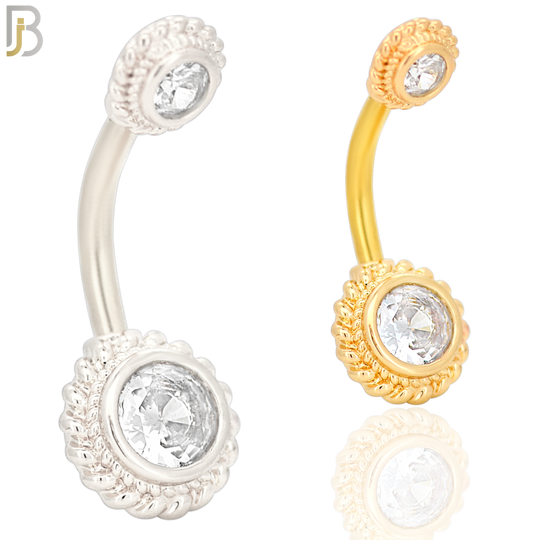 NB28 - 316L Stainless Steel Round Flower with CZ  Banana Belly Navel Ring image 0