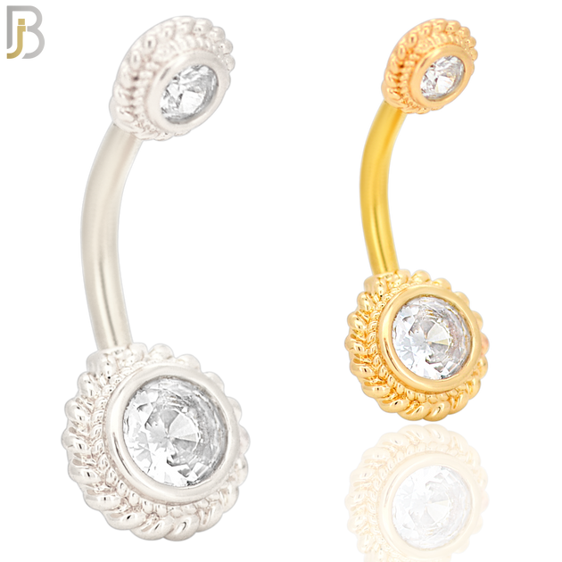 NB28 - 316L Stainless Steel Round Flower with CZ  Banana Belly Navel Ring image 0