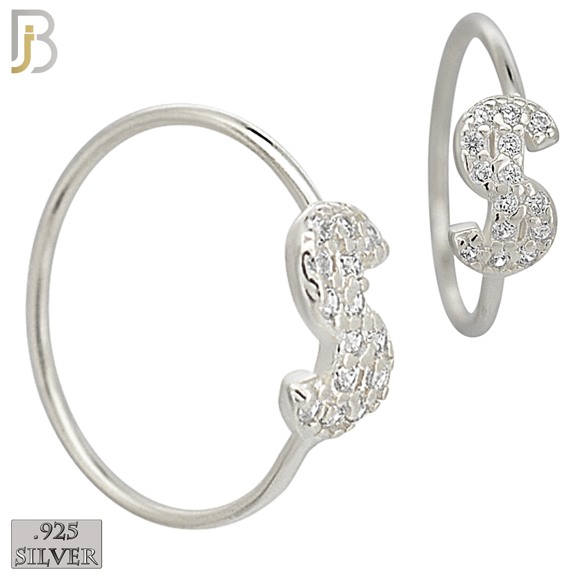 925-CT117-  925 Sterling Silver CZ Letter "S" Hoop with Multi CZ (Pack of 6) image 1