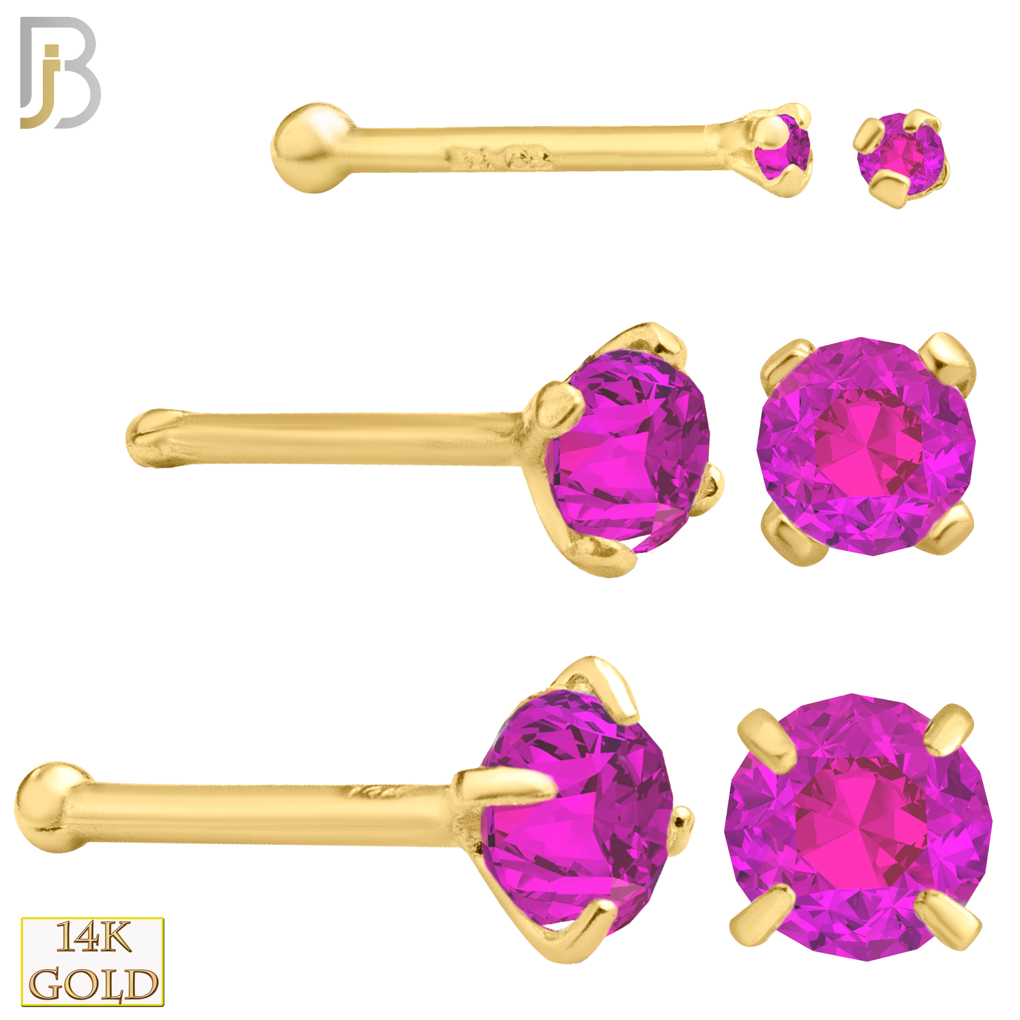 14-NR01CYP - 20g 14k Yellow Gold Nose Bone with Pink Colored CZ image 0