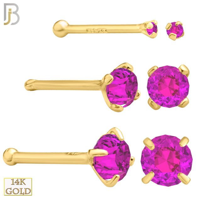 14-NR01CYP - 20g 14k Yellow Gold Nose Bone with Pink Colored CZ image 0