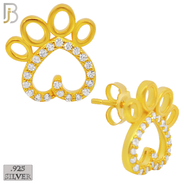 925-ES215 - .925 Sterling Silver Heart Shaped Paw Design Earring Stud with Clear Zircon image 2