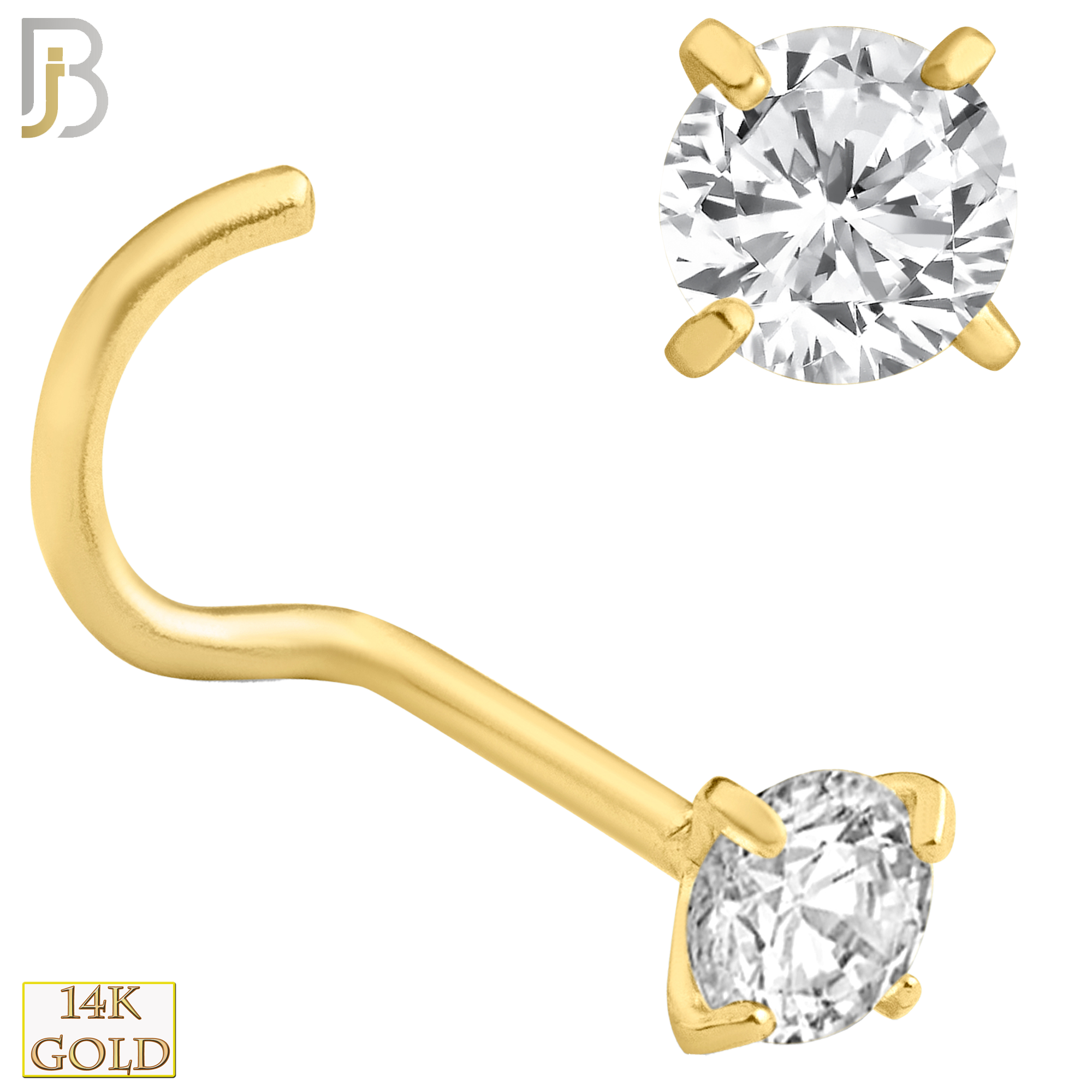 14-NR03D - 14k Solid  Gold Prong Setting  Round Si1 Diamond Nose Screw, Cork Screw image