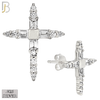 925-ES270 - .925 Sterling Silver Pointed Cross with Zircon Design Earrings Stud image 1
