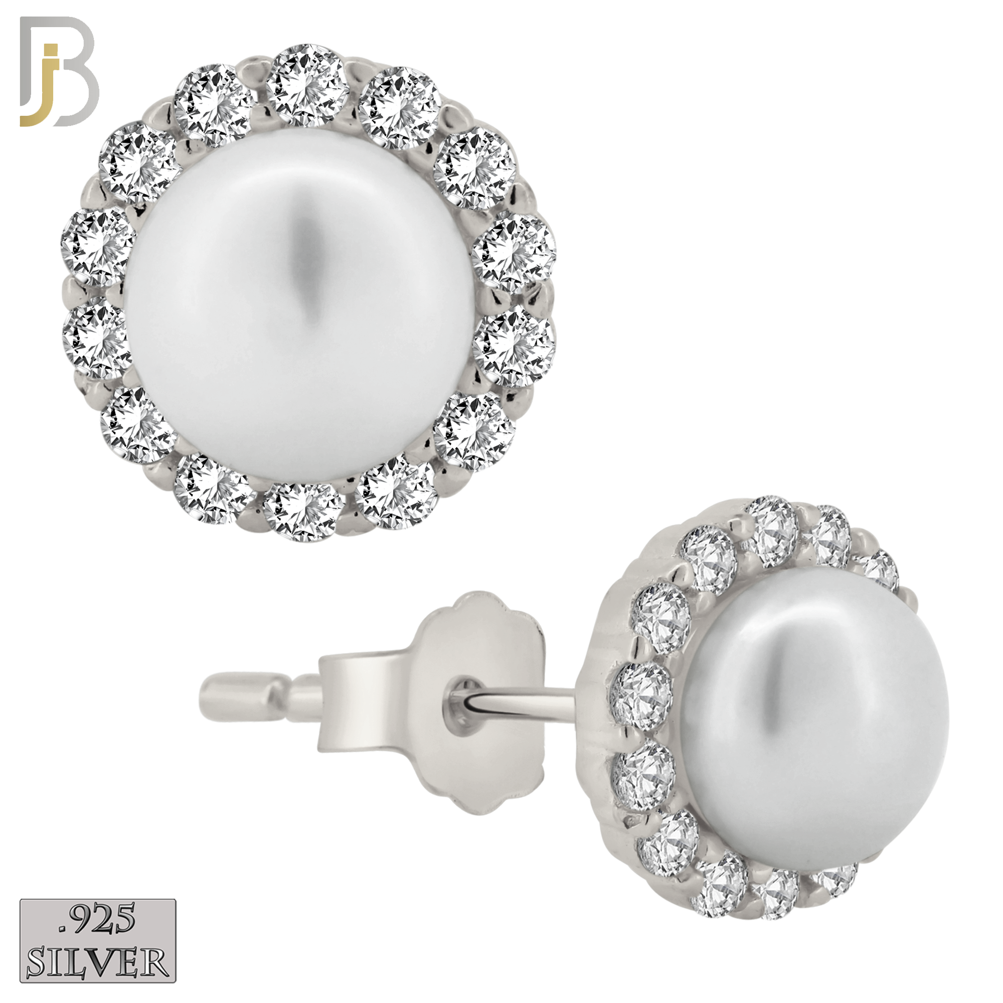 925-ES363 - .925 Sterling Silver Synthetic Pearl Center Stud Earrings image 1