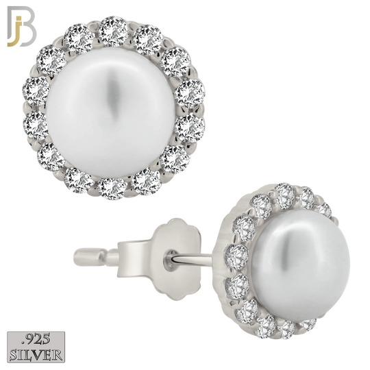 925-ES363 - .925 Sterling Silver Synthetic Pearl Center Stud Earrings image 1