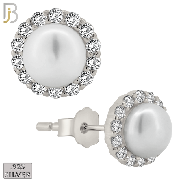 925-ES363 - .925 Sterling Silver Synthetic Pearl Center Stud Earrings image 1