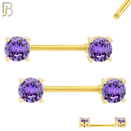 NP02G - 316L Surgical Steel Gold Plated Screw Prong Round Zircon Nipple Ring Piercing image 3