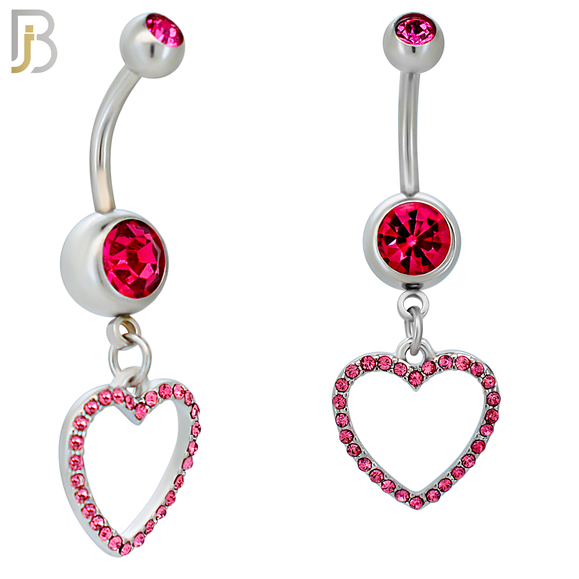 N026  - 316L Stainless Steel Dangling Hollow Heart with Zircon Design Belly Ring with 4mm Screw Ball image 2