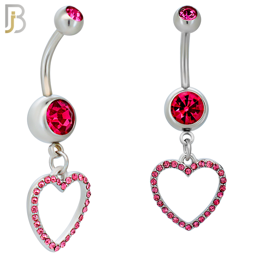 N026  - 316L Stainless Steel Dangling Hollow Heart with Zircon Design Belly Ring with 4mm Screw Ball image 2