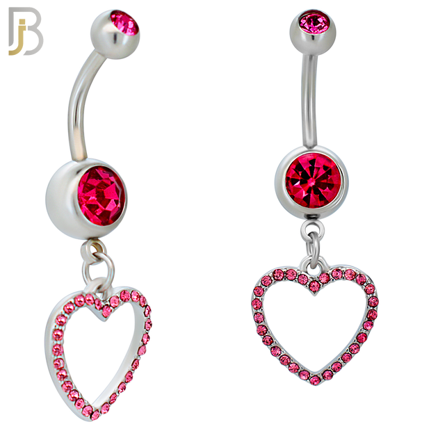 N026  - 316L Stainless Steel Dangling Hollow Heart with Zircon Design Belly Ring with 4mm Screw Ball image 2