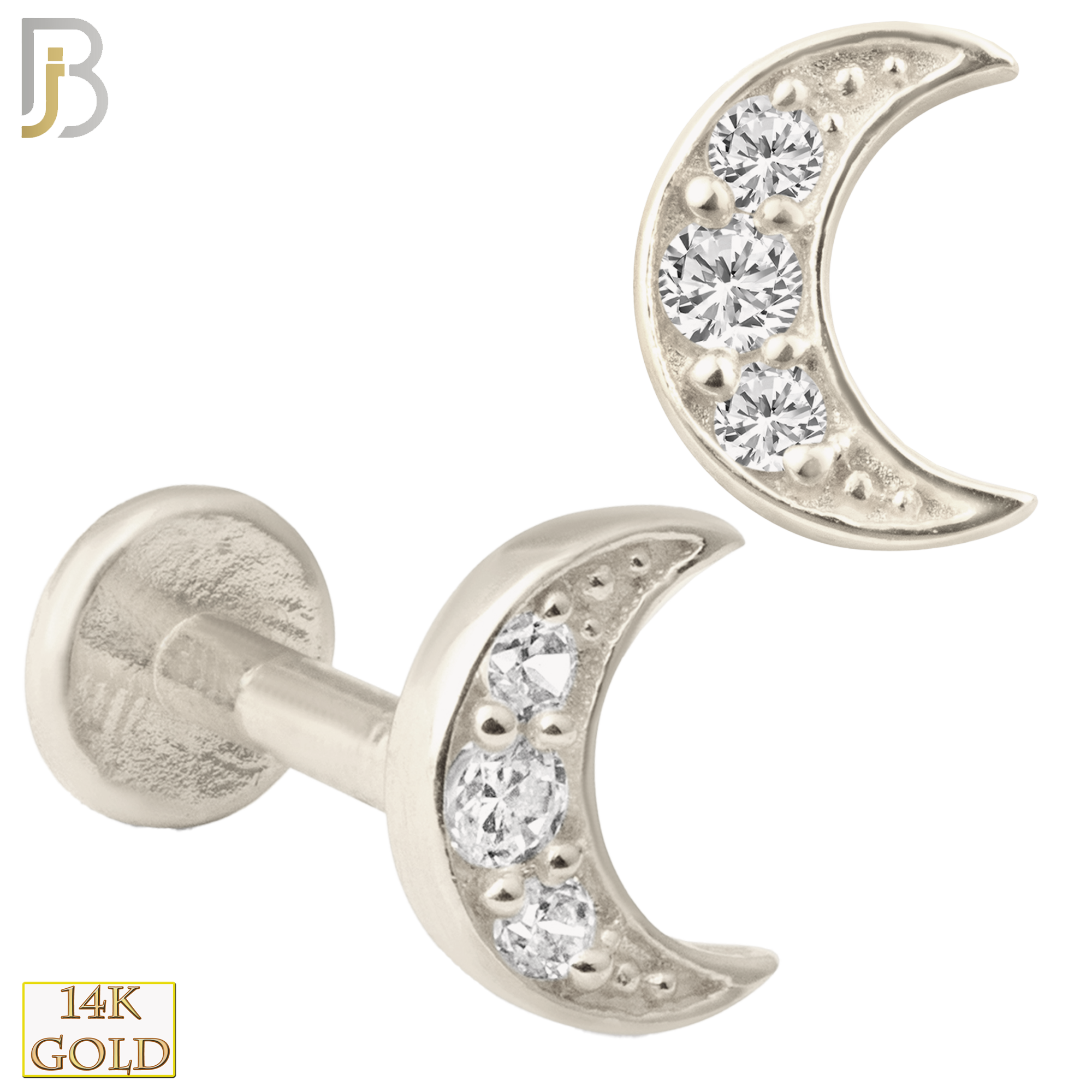 14-LB22 - 14k Yellow Gold Crescent Moon with Multi Zircon Labret image 1
