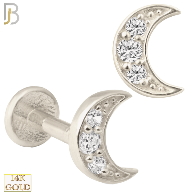 14-LB22 - 14k Yellow Gold Crescent Moon with Multi Zircon Labret image 1