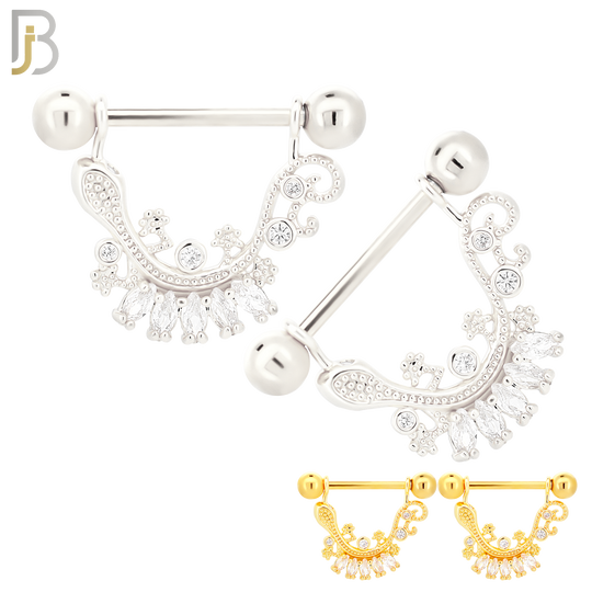 NP60- 316L Surgical Steel Dangling Lizard Design with Zircon Nipple Ring Externally Threaded Nipple Rings (Sold as Pair) image 0