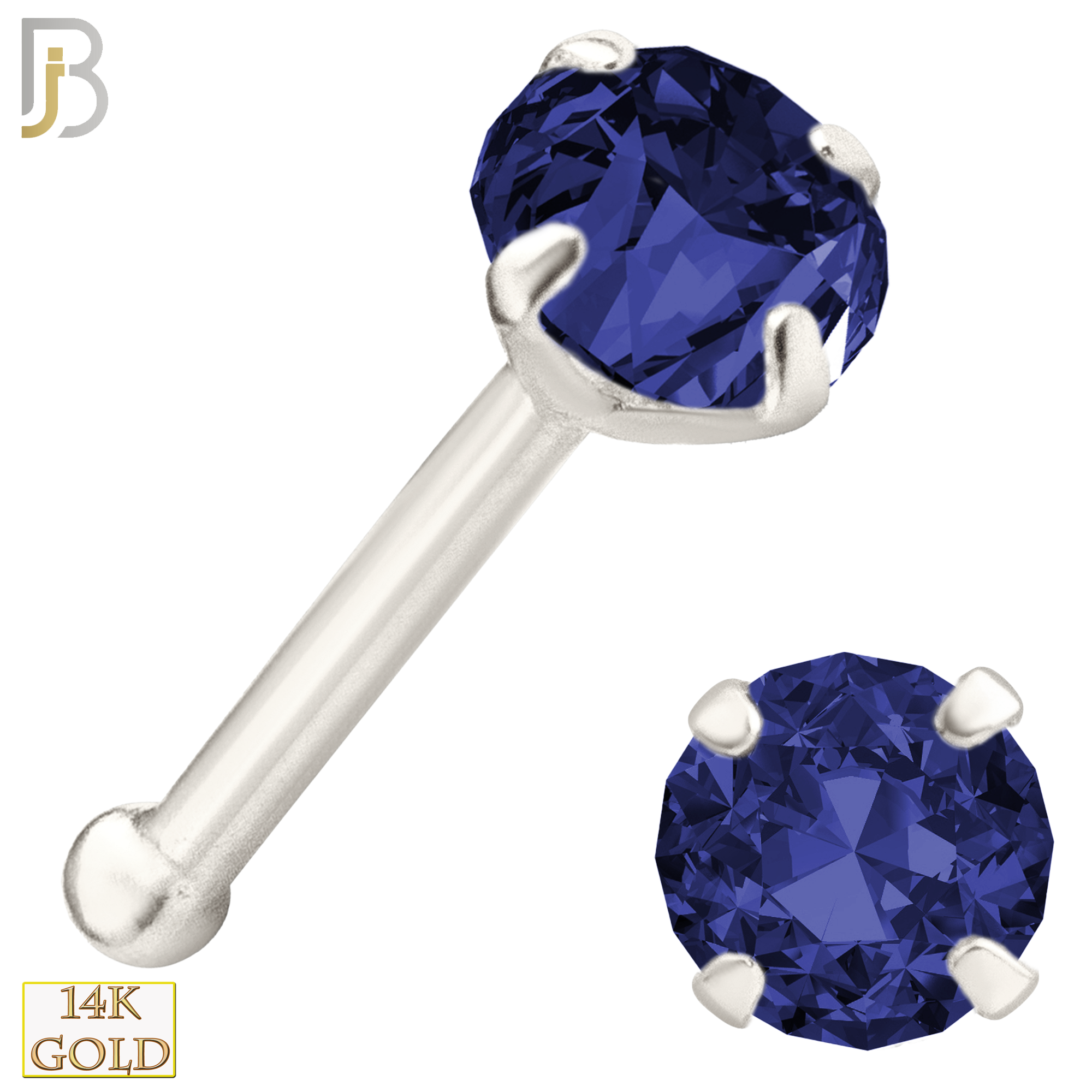 14-NR01CWS - 20g 14k White Gold Nose Bone with Blue Sapphire Colored CZ image 3