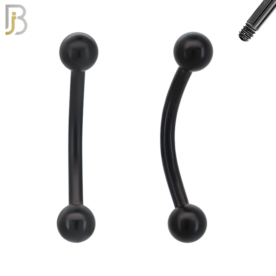 EC01K14 - 14g Thickness 316L Surgical Steel Black Plated Curved Plain Barbell Screw Ball External Threaded (PACK OF 6) image 0