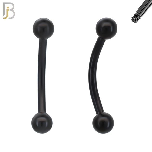 EC01K14 - 14g Thickness 316L Surgical Steel Black Plated Curved Plain Barbell Screw Ball External Threaded (PACK OF 6) image 0