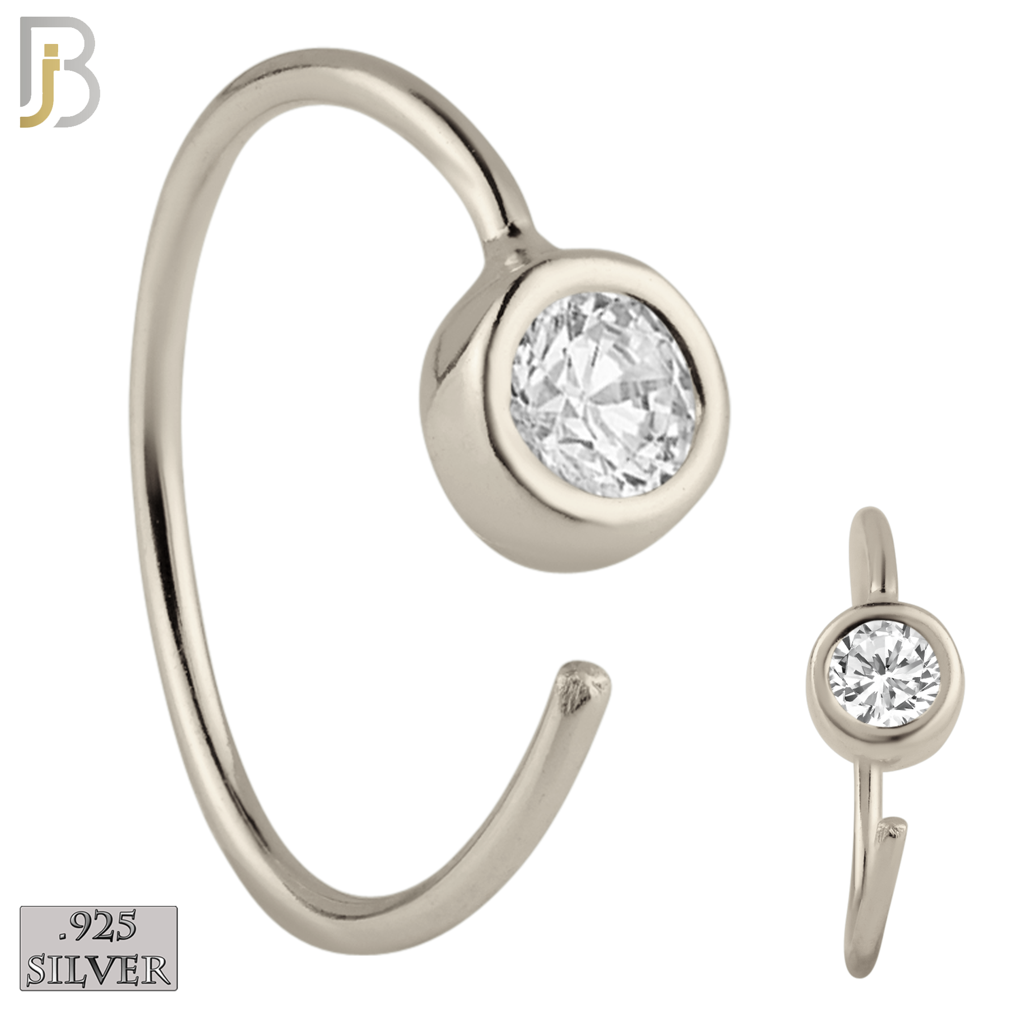 925-CT08 - 925 Sterling Silver 22g Thickness Bezel CZ Hoops Piercing (PACK OF 6) image 0