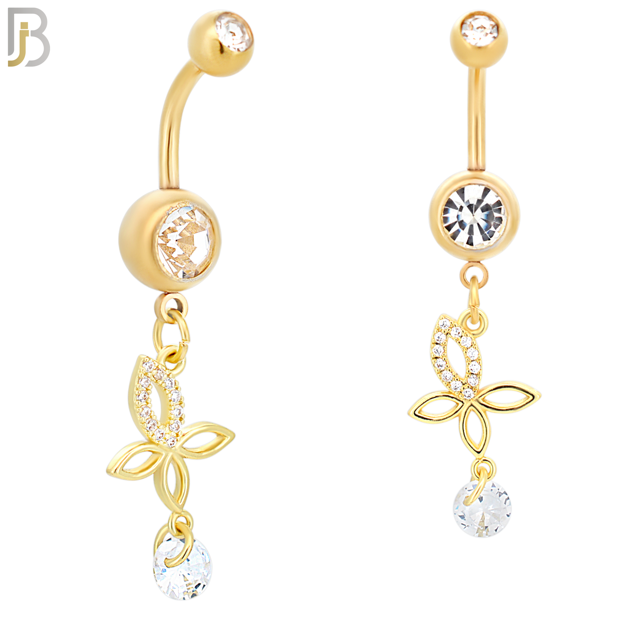 N098  - 316L Stainless Steel Round Zircon In Bezel Setting with Dangling Butterfly with Round Zircon Belly Ring image 2