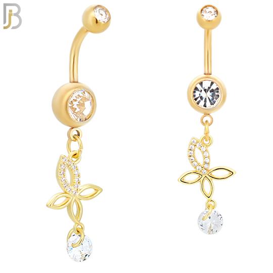 N098  - 316L Stainless Steel Round Zircon In Bezel Setting with Dangling Butterfly with Round Zircon Belly Ring image 2