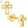 925-ES22 - .925 Sterling Silver Earring Cross Hollow with Clear Zircon image 2