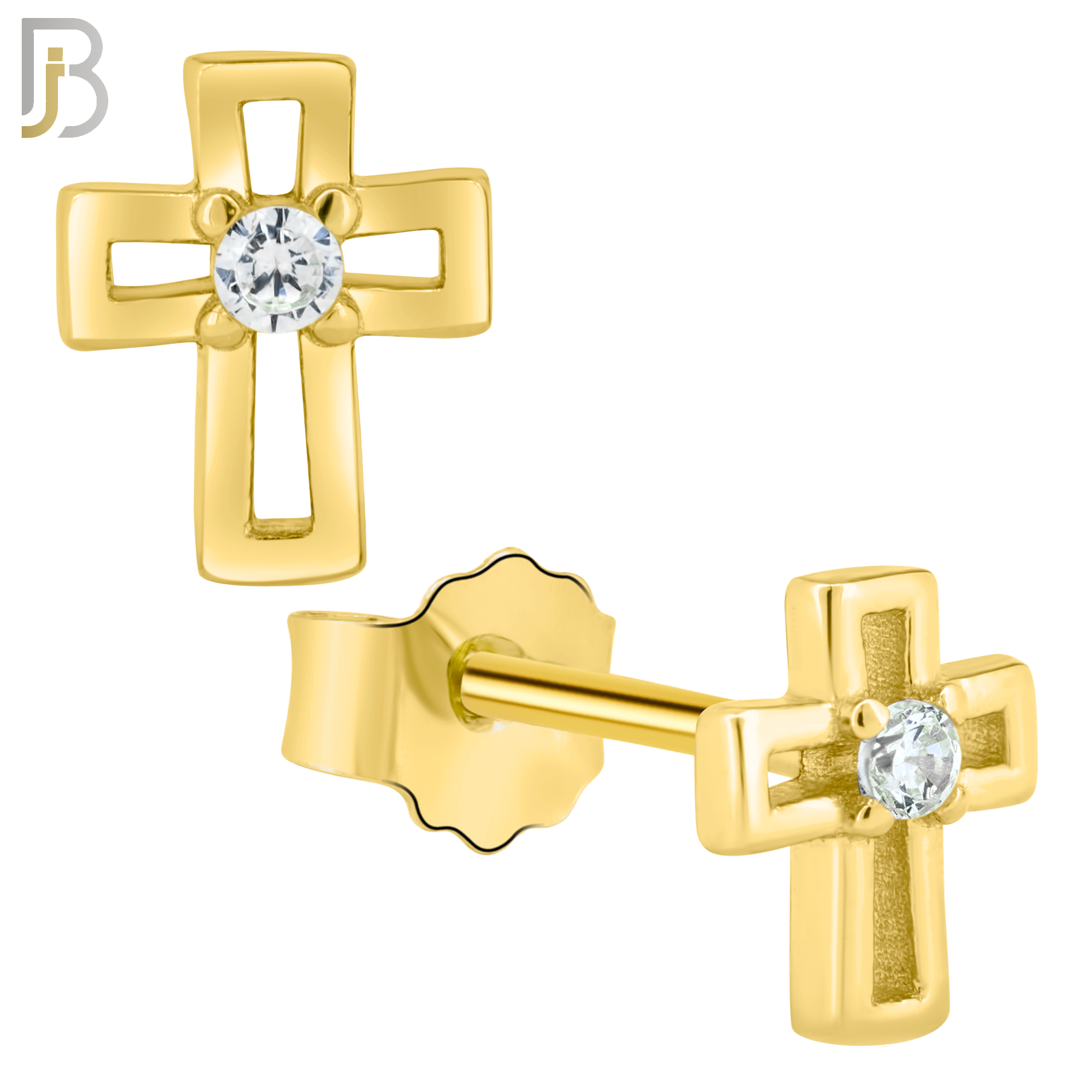925-ES22 - .925 Sterling Silver Earring Cross Hollow with Clear Zircon image 2