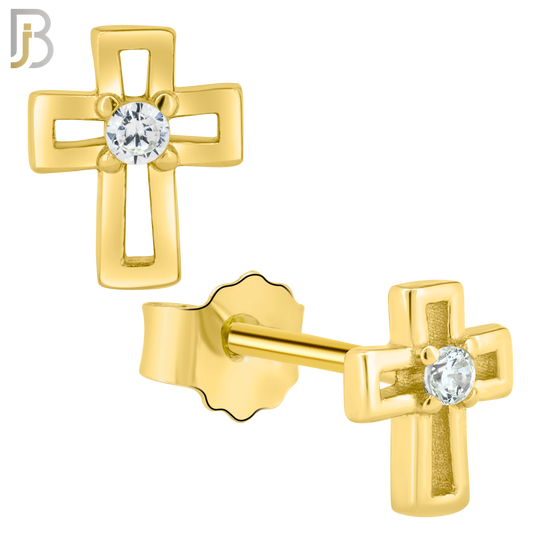 925-ES22 - .925 Sterling Silver Earring Cross Hollow with Clear Zircon image 2