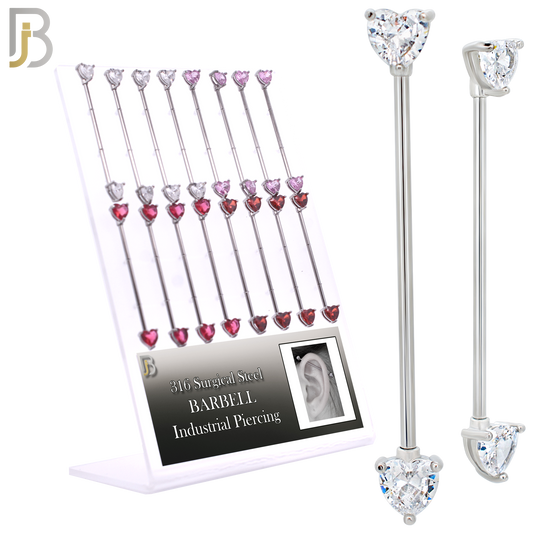 PK-BB60S - 316L Surgical Steel Heart Shaped CZ in Prong Set Industrial Barbell Pack of 16 pcs image 0