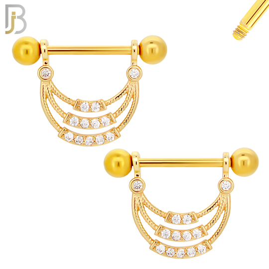 NP27 - 316L Surgical Steel Screw Bar with 3 Layer Curve with Zircon Design Pair image 2