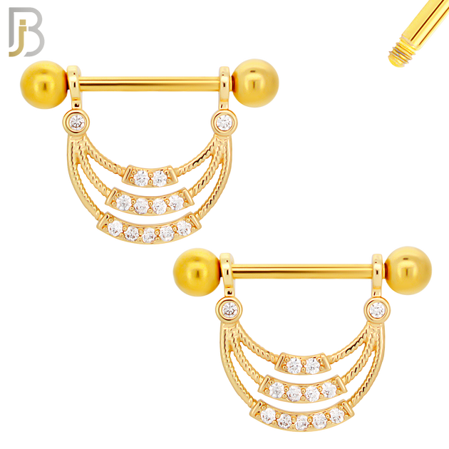 NP27 - 316L Surgical Steel Screw Bar with 3 Layer Curve with Zircon Design Pair image 2