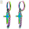 ES46 - 316L Stainless Steel Dangling Cross with Chain Design Huggies Clip On - Rainbow Color image