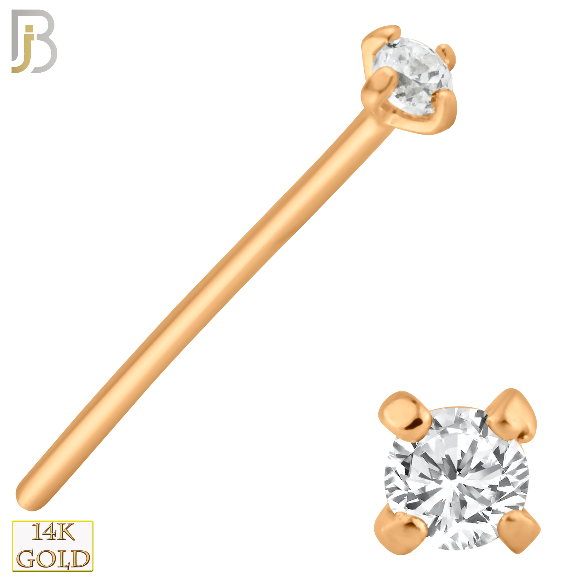 14-NR02D - 14k Solid  Gold Prong Setting  Round SI1 Diamond Nose Stud Bend-it Yourself, Nose Straight image
