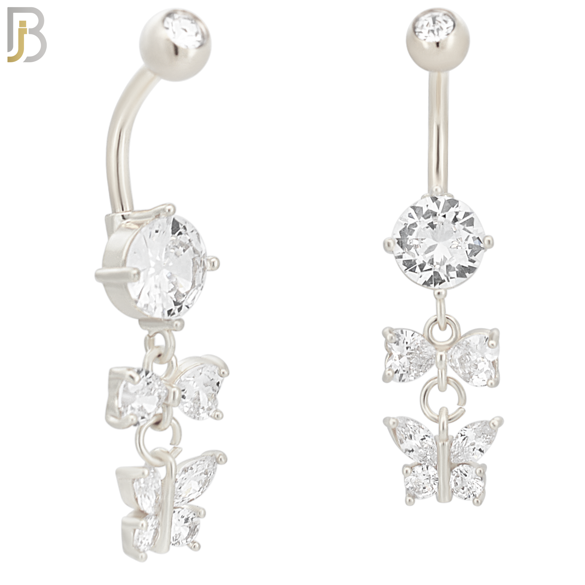 N067 - 316L Stainless Steel Dangling Bow and Butterfly Zircon Design Belly Ring with 5mm Screw Ball image 1