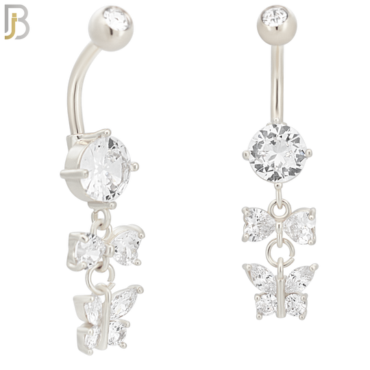 N067 - 316L Stainless Steel Dangling Bow and Butterfly Zircon Design Belly Ring with 5mm Screw Ball image 1
