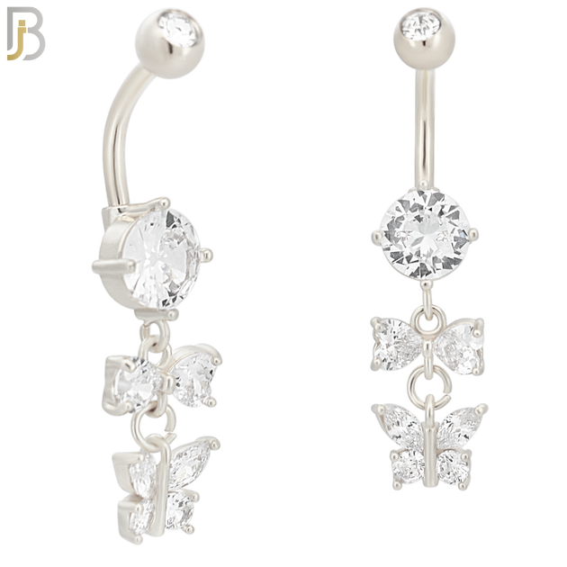 N067 - 316L Stainless Steel Dangling Bow and Butterfly Zircon Design Belly Ring with 5mm Screw Ball image 1