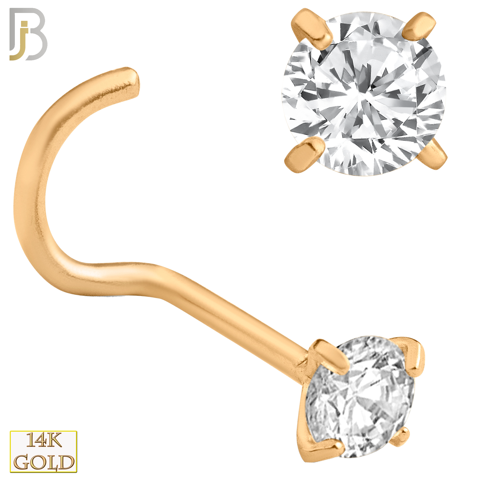 14-NR03L - 14k Solid  Gold Prong Setting  Round Lab Diamond Nose Screw, Cork Screw image